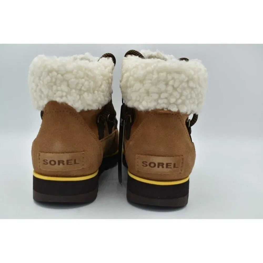 Sorel Womens Size 7 Harlow Lace Cozy Velvet Tan Blackened Brown Waterproof Boots